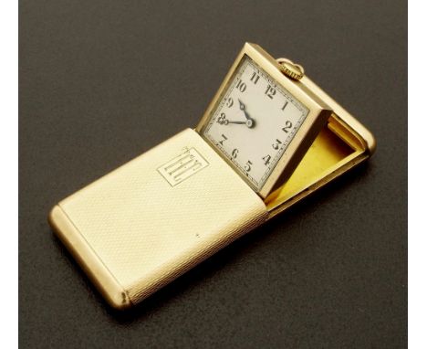Vertex 9ct purse pendant watch, London 1936, square silvered dial with Arabic numerals and moon hands in an engine turned cas