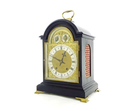 Good German ebonised two train bracket clock, the W & H movement striking the hours and quarters on five gongs, the 7" brass 