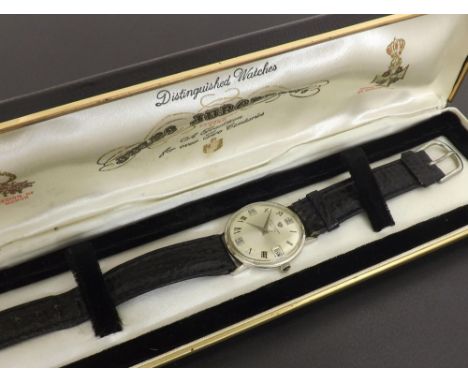 Jules Jurgensen 18ct white gold and diamond gentleman's dress wristwatch, the silvered dial with diamond quarter markers, Rom