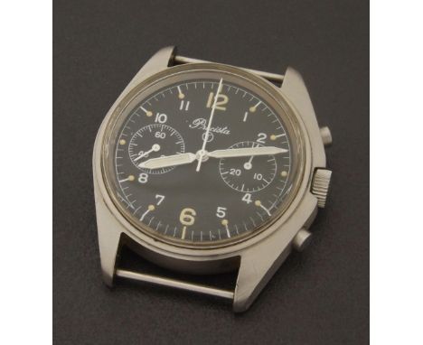 Precista RAF British Military issue pilot's chronograph stainless steel gentleman's wristwatch, circa 1981, the black dial wi