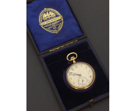 Sir John Bennett 18ct Swiss lever pocket watch, London 1909, silvered dial with Arabic numerals, inscribed cuvette, 51.8gm, 4