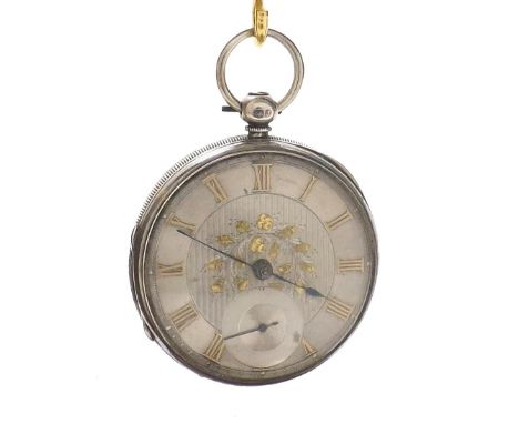 Silver fusee lever pocket watch, London 1858, unsigned movement, no. 1559, silvered dial with Roman numerals and subsidiary s