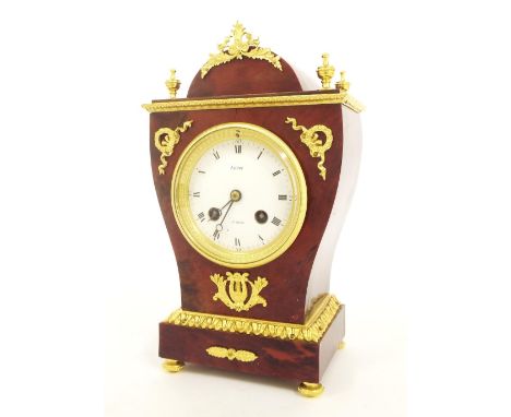French tortoiseshell and gilt metal mounted two train mantel clock, the Japy Freres movement striking on a gong, the 3.25" wh