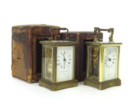 Matthew Norman of London carriage clock timepiece, within a corniche brass case, 6" high; also another brass cased carriage t