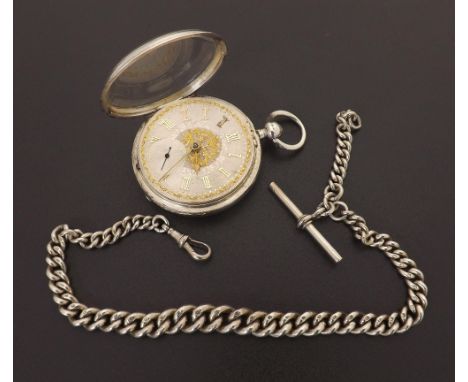 Clean silver fusee lever pocket watch, London 1887, unsigned movement, no. 12550, attractive silver foliate dial with applied