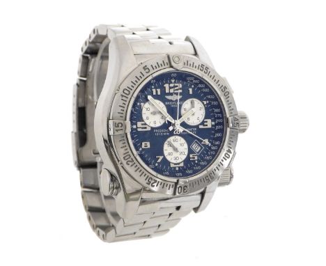 Breitling Emergency stainless steel gentleman's bracelet watch, ref. A73322, blue dial with Arabic numerals, date aperture at