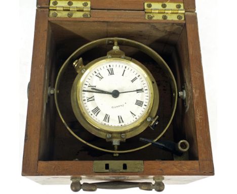 Wooden cased quartz marine chronometer, with 2.5" dial