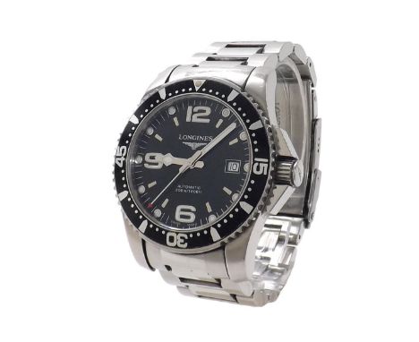 Longines Hydro Conquest automatic stainless steel gentleman's bracelet watch, ref. L3.642.4, no. 35488786, black dial with Ar