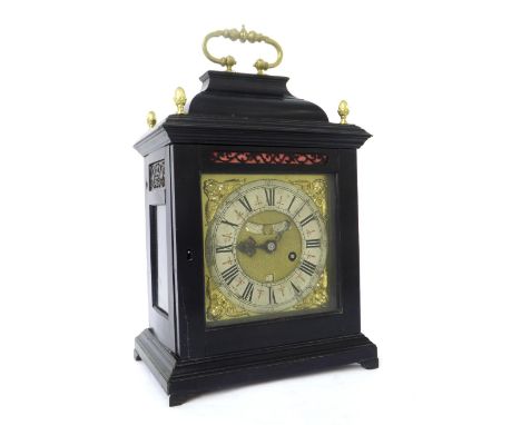 Good English ebonised single fusee verge bracket clock with five pillar movement, the 6" square brass dial signed Massy to th
