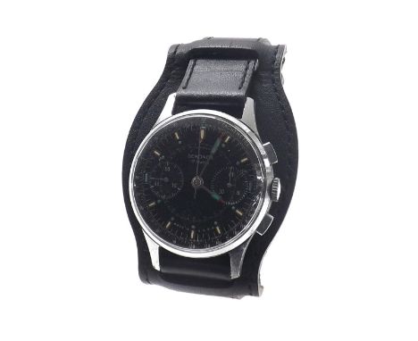 Sekonda chronograph stainless steel gentleman's wristwatch, the circular black dial with baton and dot markers, subsidiary mi