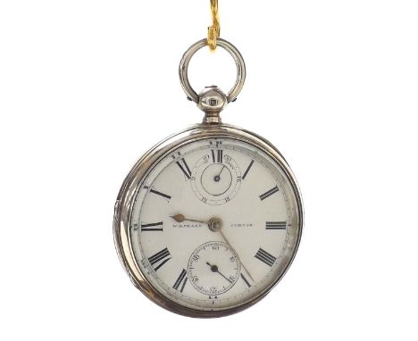 Silver fusee lever pocket watch, London 1881, the movement signed W. H. Peake, Codnor, no. 28536, with foliate engraved balan