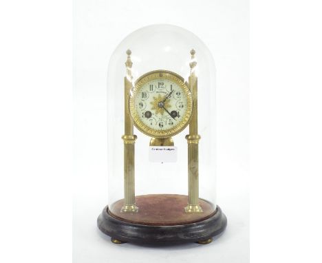 French brass two train pillar drumhead mantel clock, the S. Marti movement stamped Rolsen, Paris, with outside countwheel and