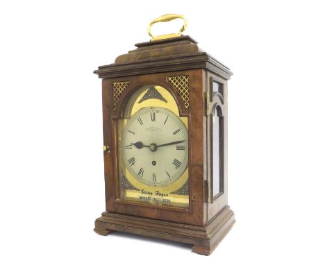 Walnut single fusee bracket clock, the 6" silvered dial signed Jas Shoolbred & Co, London and fixed to a brass dial plate, th