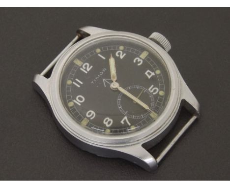 Timor Military issue stainless steel gentleman's wristwatch, circa 1940s, black dial with Arabic numerals, luminous markers, 