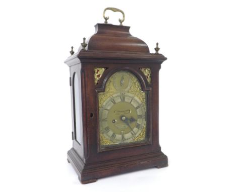 Good mahogany double fusee verge bracket clock, the 5" brass arched dial signed Stephen Rimbault, London to an arched plate t