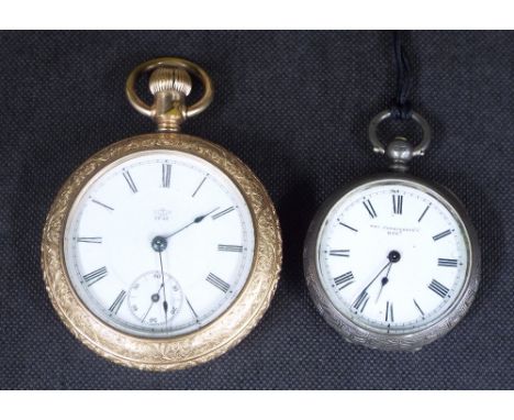 Waterbury Watch Co. gold plated duplex pocket watch, Charles Benedict series K three-quarter plate gilt movement with engrave