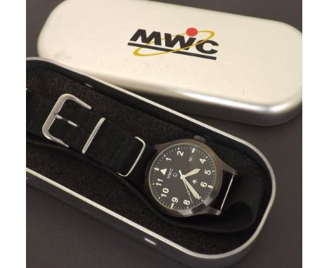 MWC MKIII Military automatic PVD gentleman's wristwatch, ref. MKIII-16719/74, circular black dial with Military arrow, lumino