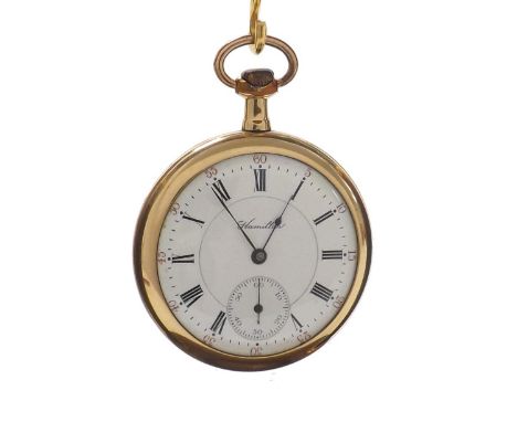 Hamilton 992 Railroad gold filled lever pocket watch, circa 1907, 21 jewel double roller movement adjusted five position, wit