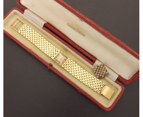 Jaeger-LeCoultre 9ct lady's bracelet watch, London 1960, signed gilt dial with dauphine hands, movement no. 1487634, integral