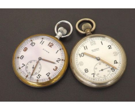 Buren Grand Prix WWII British Military Army issue nickel cased lever pocket watch, signed 15 jewel movement, signed dial with