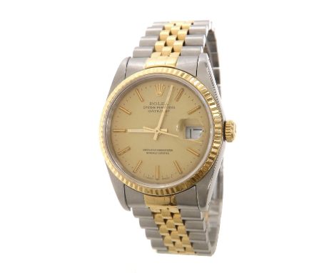 Rolex Oyster Perpetual Datejust gold and stainless steel gentleman's bracelet watch, ref. 16233, serial no. L3xxxxx, gilt dia