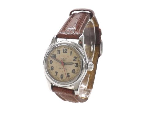 Rolex Aqua Solar mid-size stainless steel wristwatch, ref. 1784, circa 1940, silvered dial with Arabic numerals, inner red tw