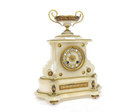 French onyx and gilt metal mounted two train mantel clock, the S. Marti movement striking on a bell, the 3.25" dial with Roma