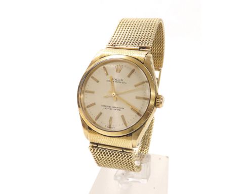 Rolex Oyster Perpetual 14ct gentleman's bracelet watch, ref. 1002, serial no. 4199xxx, circa 1974, silvered dial with baton m