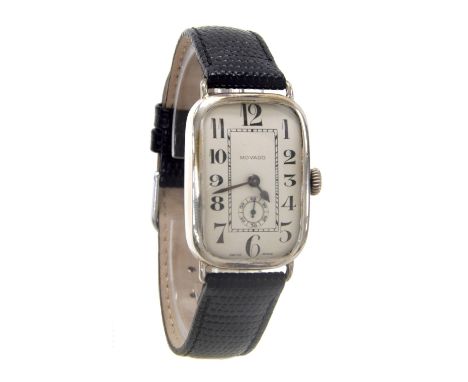 Movado silver rectangular wire-lug gentleman's wristwatch, import hallmarks Birmingham 1917, ref. 29789, no. 915036, curved s