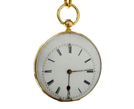 Le Roy & Fils 18ct duplex pocket watch, gilt Breguet style layout movement, white enamel off-set dial with Roman numerals in 