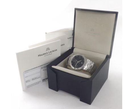 Maurice Lacroix Milestone stainless steel gentleman's bracelet watch, ref. MS1017, no. AF70064, black dial with quarter Roman