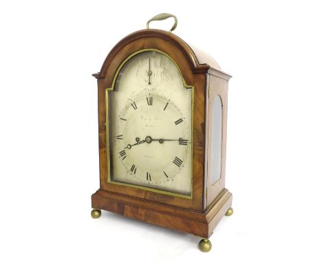 English mahogany double fusee bracket clock, the 8" silvered arched dial signed Yonge & Son, Strand, London, with subsidiary 