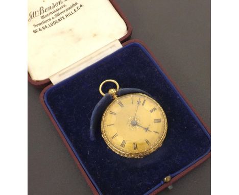 Victorian 18ct fusee lever pocket watch, Chester 1858, unsigned movement, no. 18205, engine turned gilt dial with Roman numer