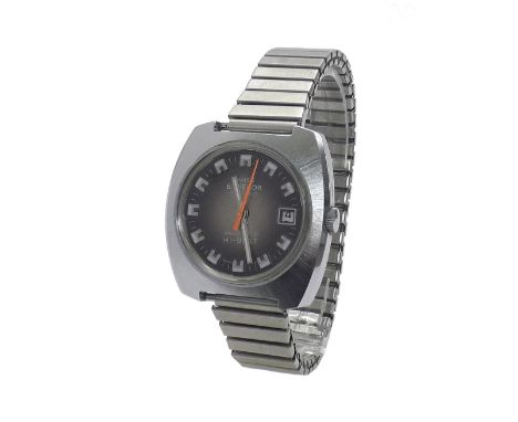 Swiss Emperor Hi-Beat automatic stainless steel gentleman's bracelet watch, circular two-tone dial with baton markers, minute