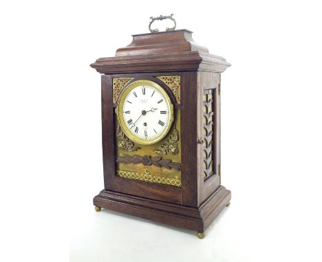 Mahogany single fusee bracket clock, the 4.5" white dial and movement back plate signed Brockbank & Atkins, London, within a 