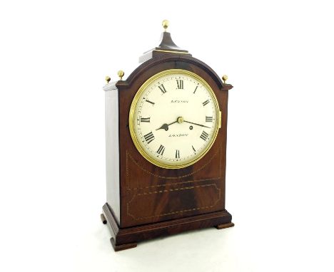 Mahogany two train ting-tang bracket clock, the 8" cream dial signed Benson, London, within a rounded arched stepped case sur