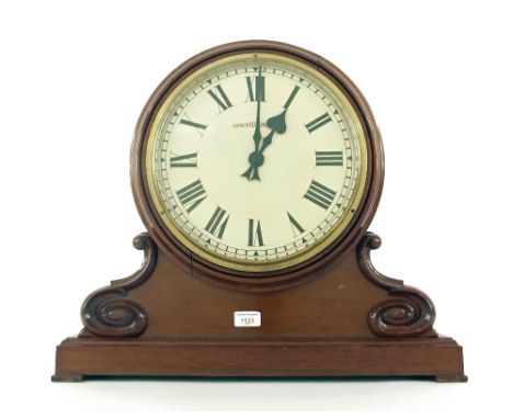 Synchronome electric 12" dial bracket clock, within a mahogany surround and plinth case, 20" high
