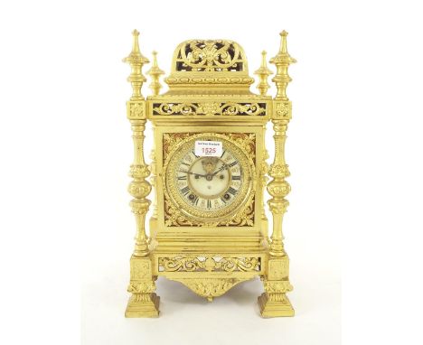 Ansonia gilt metal two train mantel clock striking on a bell, the 3.75" cream chapter ring enclosing a recessed centre with v