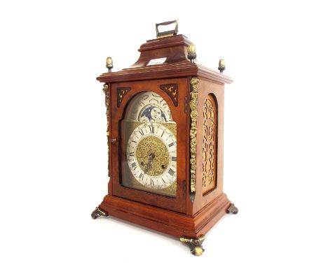 Contemporary German mahogany two train bracket clock, with Lauris movement striking on two bells, 16.5" high