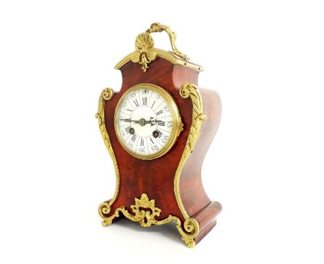 French faux tortoiseshell and gilt metal mounted two train mantel clock striking on a gong, the 3.5" white dial within a ball