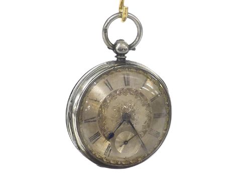 Silver fusee lever pocket watch, London 1859, unsigned movement, no. 24305, silvered dial, engine turned case, case maker 'JN