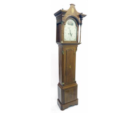 Mahogany eight day longcase clock, the 12" painted arched dial signed W. Drury, Banbury under a calendar aperture and subsidi