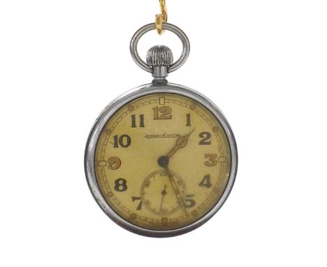 Jaeger-LeCoultre WWII British Military Army issue nickel cased lever pocket watch, signed gilt frosted movement, cal. 467/2, 