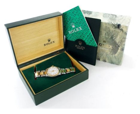Rolex Oyster Perpetual gold and stainless steel mid-size bracelet watch, ref. 6751, serial no. 353xxxx, circa 1972, white dia