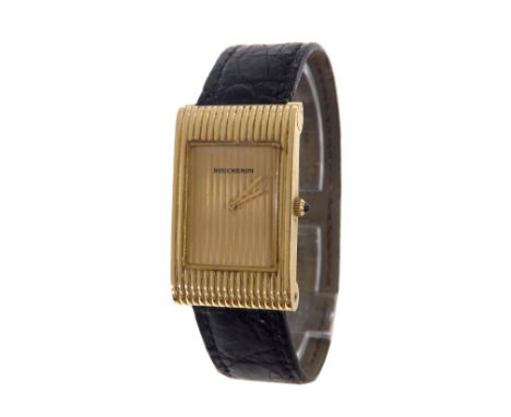 (550753-2-A) Boucheron 18ct yellow gold dress watch, gilt rectangular textured dial, case with sapphire crown, black leather 