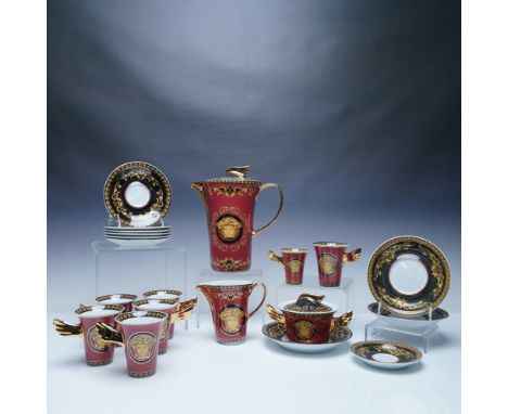 An exquisite Rosenthal Versace Medusa porcelain tableware set featuring the iconic Medusa motif. This luxurious collection sh