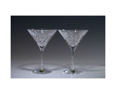 A pair of Waterford Crystal Huntley Martini Glasses featuring a sophisticated design. The Huntley pattern is characterized by