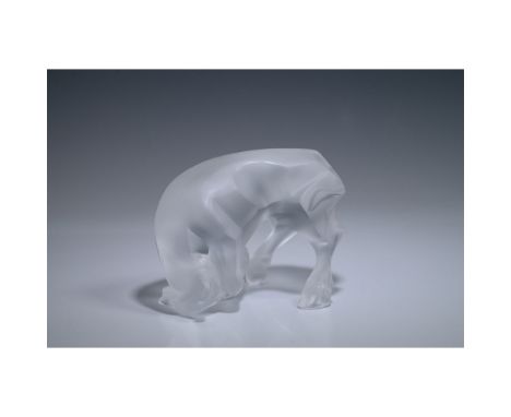 This Lalique Crystal Bull (Auroch Taureau) is a striking representation of power and grace, expertly crafted from high-qualit