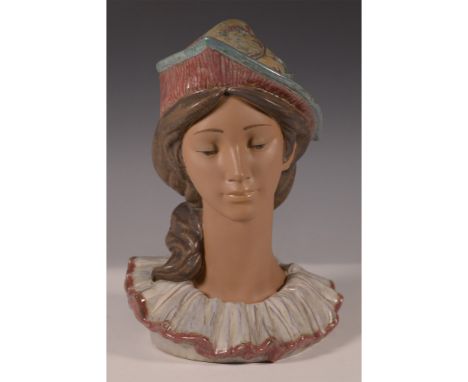 Lladro porcelain bust titled Colombina, model number 01012368. Designed by Virginia Gonzalez, this elegant sculpture was intr