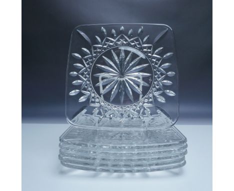 Set of 6 Waterford Crystal square plates in the timeless Lismore pattern, featuring intricate cuts that reflect light beautif